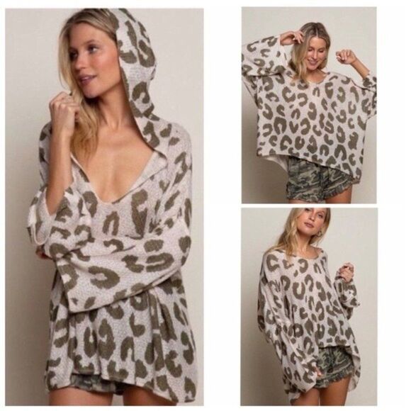 𝅺pol Leopard Print Lightweight Hooded Sweater - Picture 13 of 16